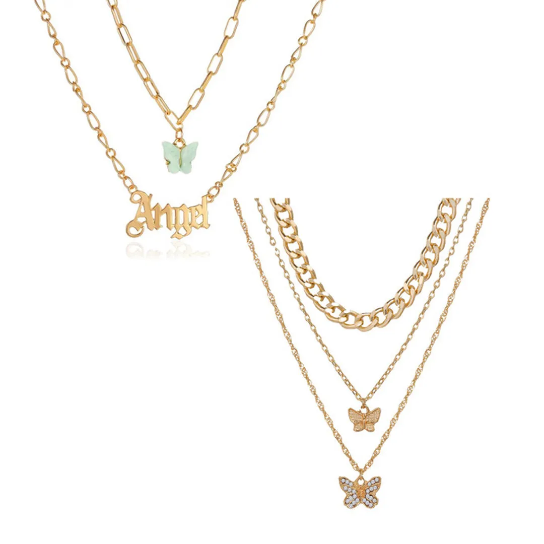 Combo Of 2 Gold Plated Multi Layered Butterfly Pendant