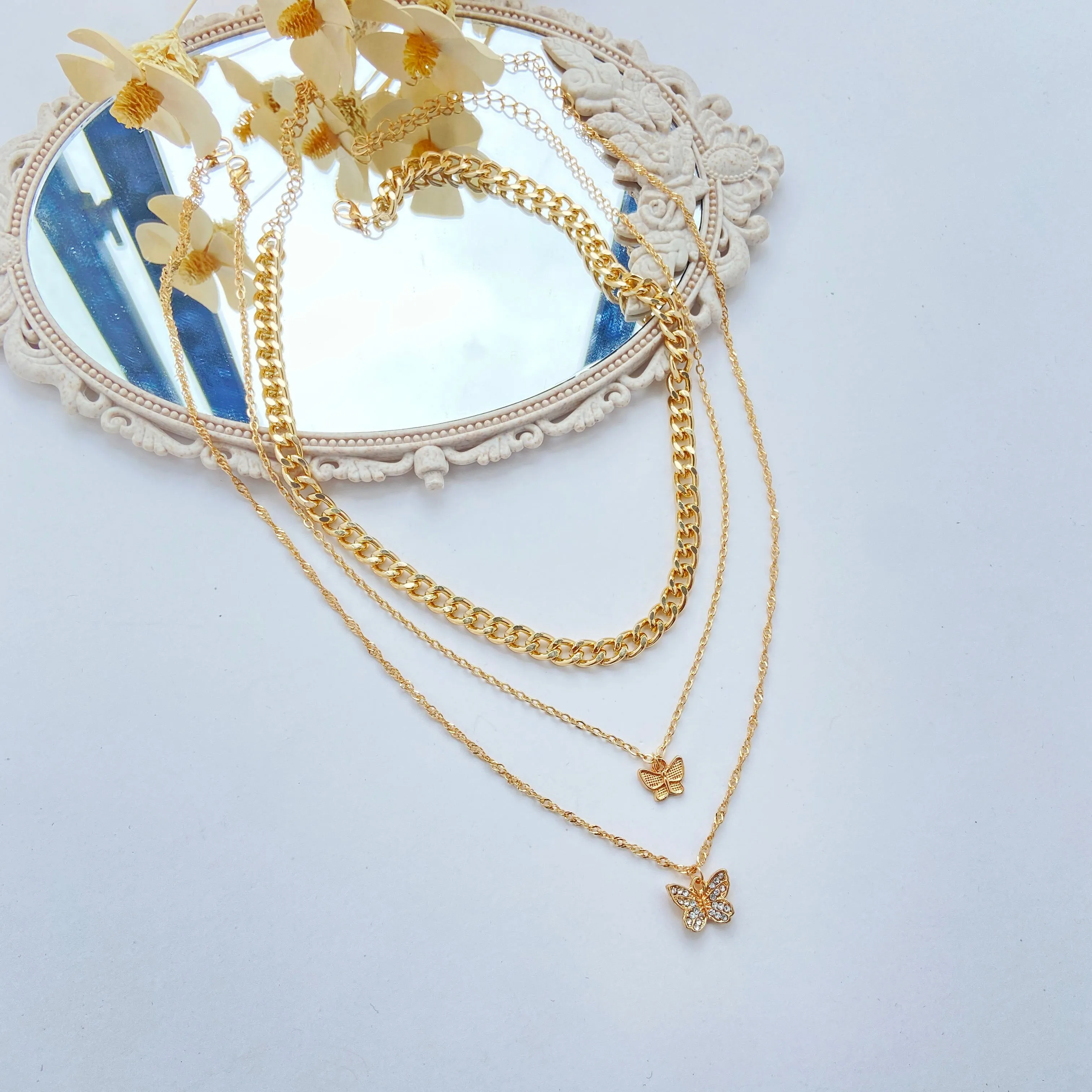 Combo Of 2 Gold Plated Multi Layered Butterfly Pendant