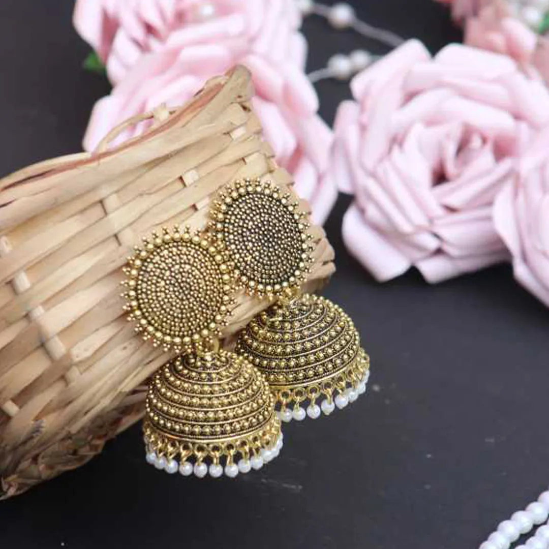 Combo of 2 Golden and Black Pearls Drop Dome Shape Jhumki
