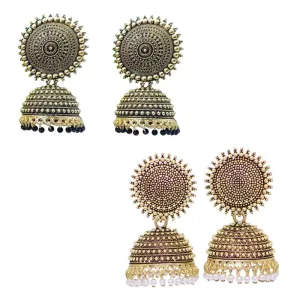 Combo of 2 Golden and Black Pearls Drop Dome Shape Jhumki