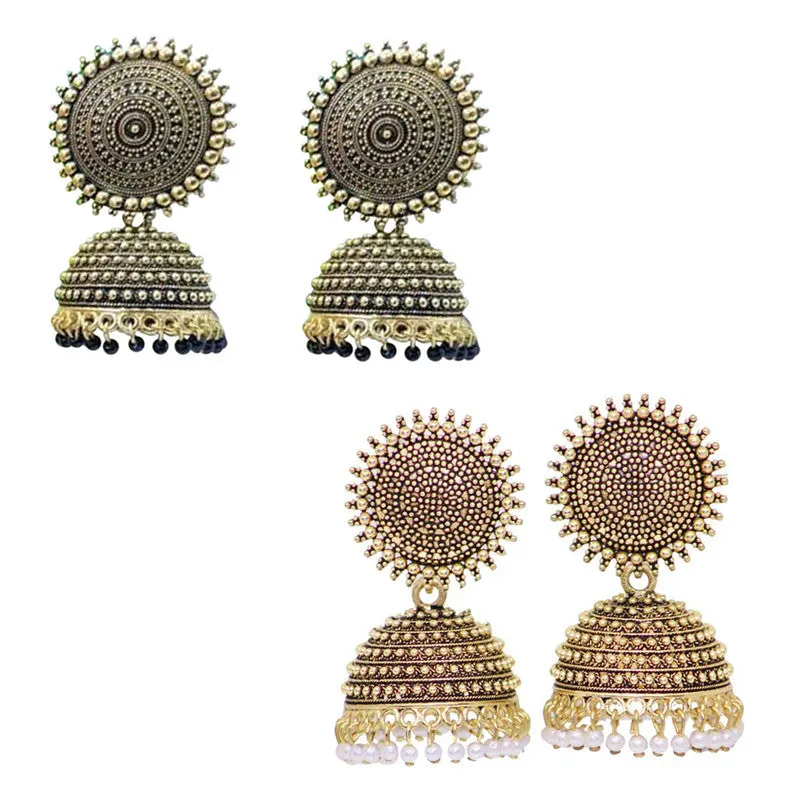 Combo of 2 Golden and Black Pearls Drop Dome Shape Jhumki