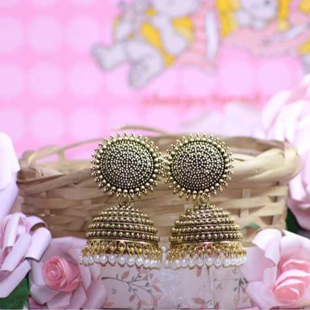 Combo of 2 Golden and Black Pearls Drop Dome Shape Jhumki