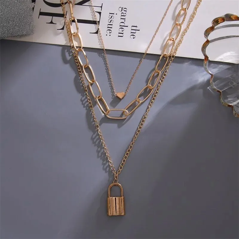 Combo Of 2 Heart Lock Coin Layered Pendant