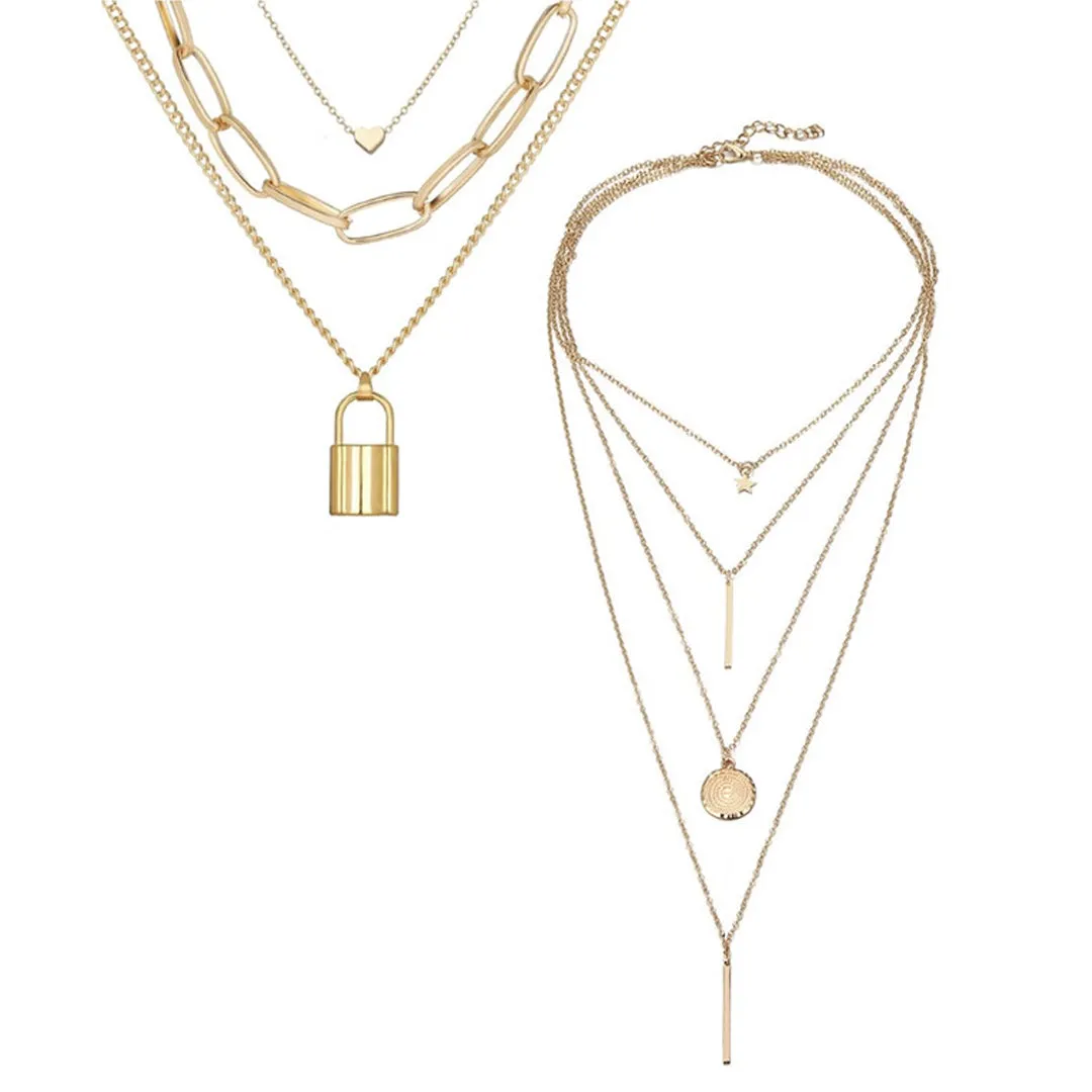 Combo Of 2 Heart Lock Coin Layered Pendant