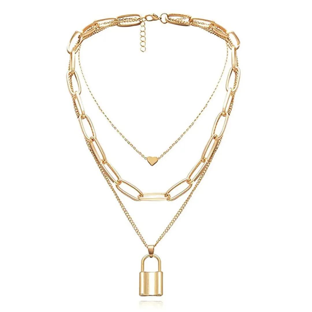Combo Of 2 Heart Lock Coin Layered Pendant