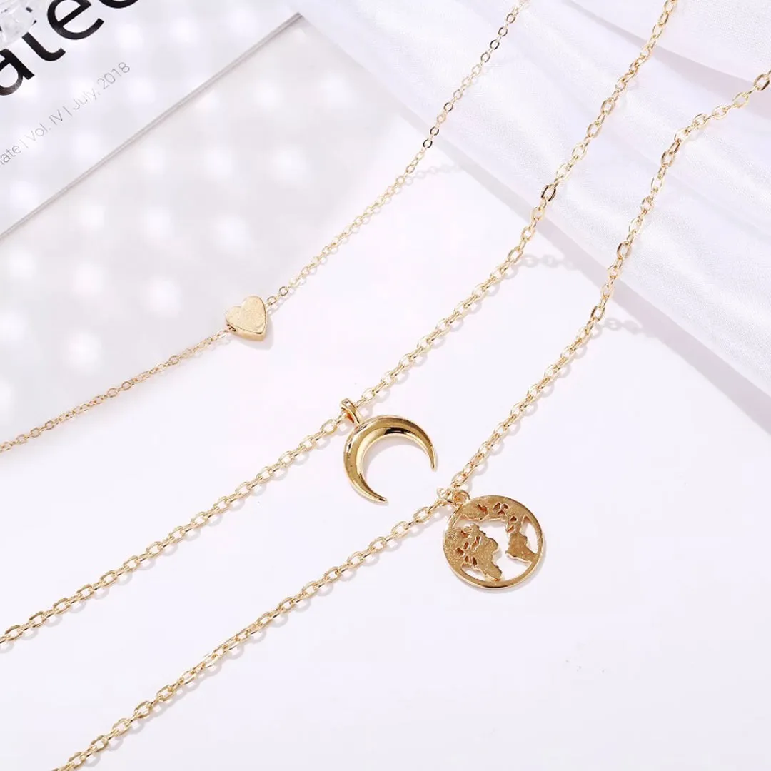 Combo Of 2 Heartbeat and Earth Moon Pendant