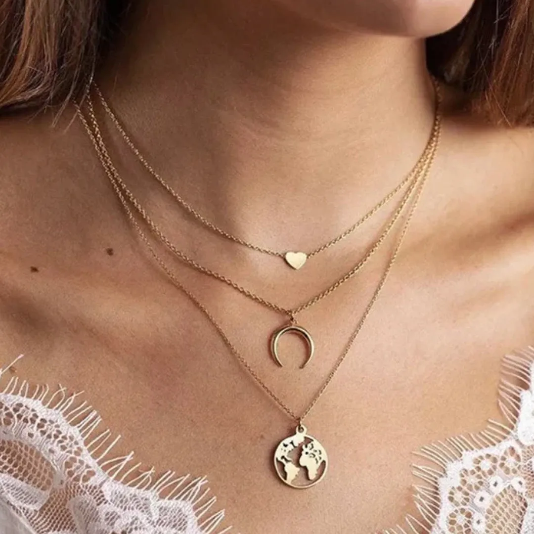 Combo Of 2 Heartbeat and Earth Moon Pendant