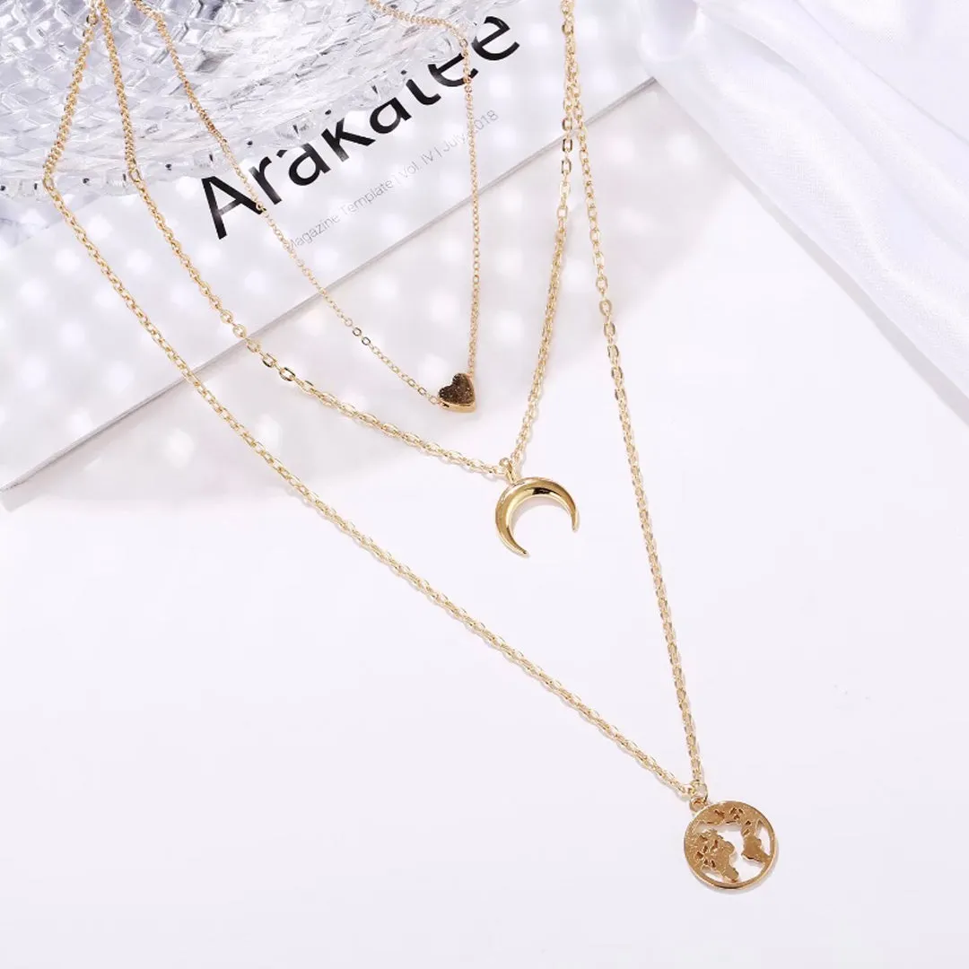 Combo Of 2 Heartbeat and Earth Moon Pendant