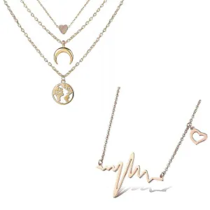 Combo Of 2 Heartbeat and Earth Moon Pendant