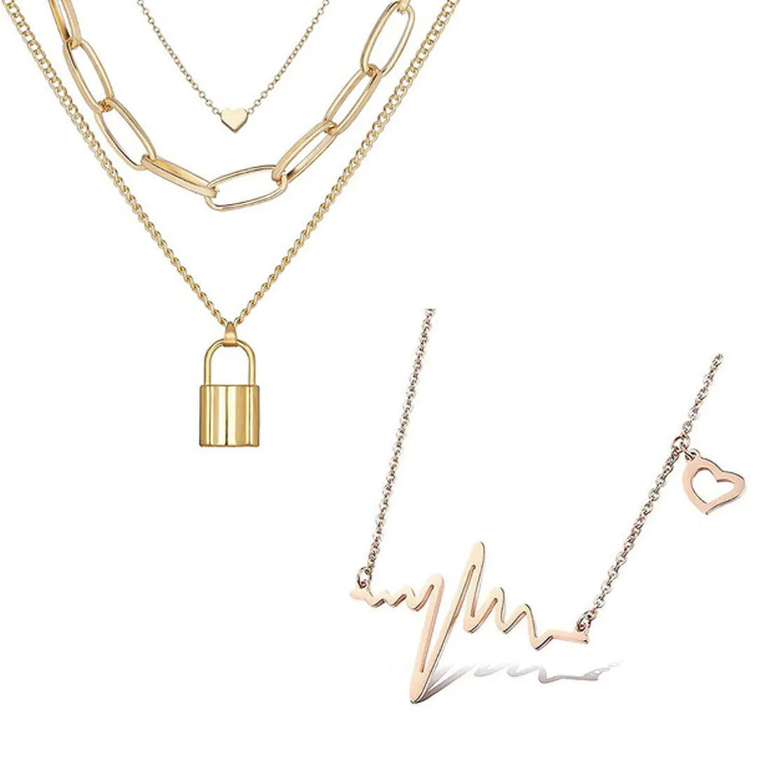 Combo Of 2 Heartbeat and Lock Heart Pendant