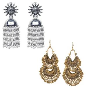 Combo of 2 Layer Chandbali and Chain Linked Jhumki
