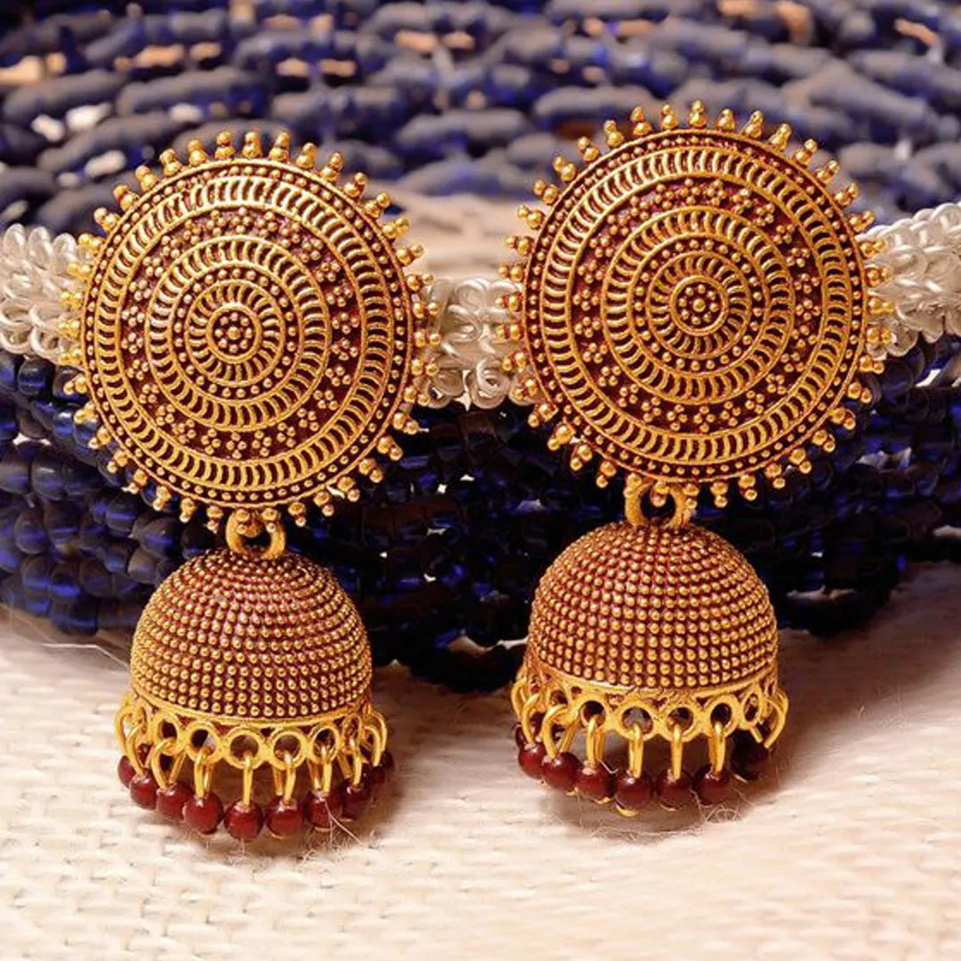 Combo of 2 Maroon and Dark Green Pearls Dome Shape Jhumki