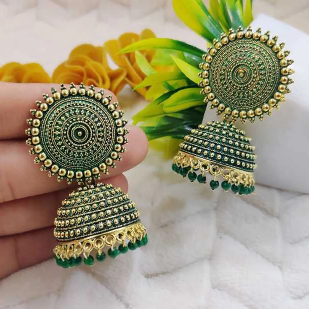 Combo of 2 Maroon and Dark Green Pearls Dome Shape Jhumki