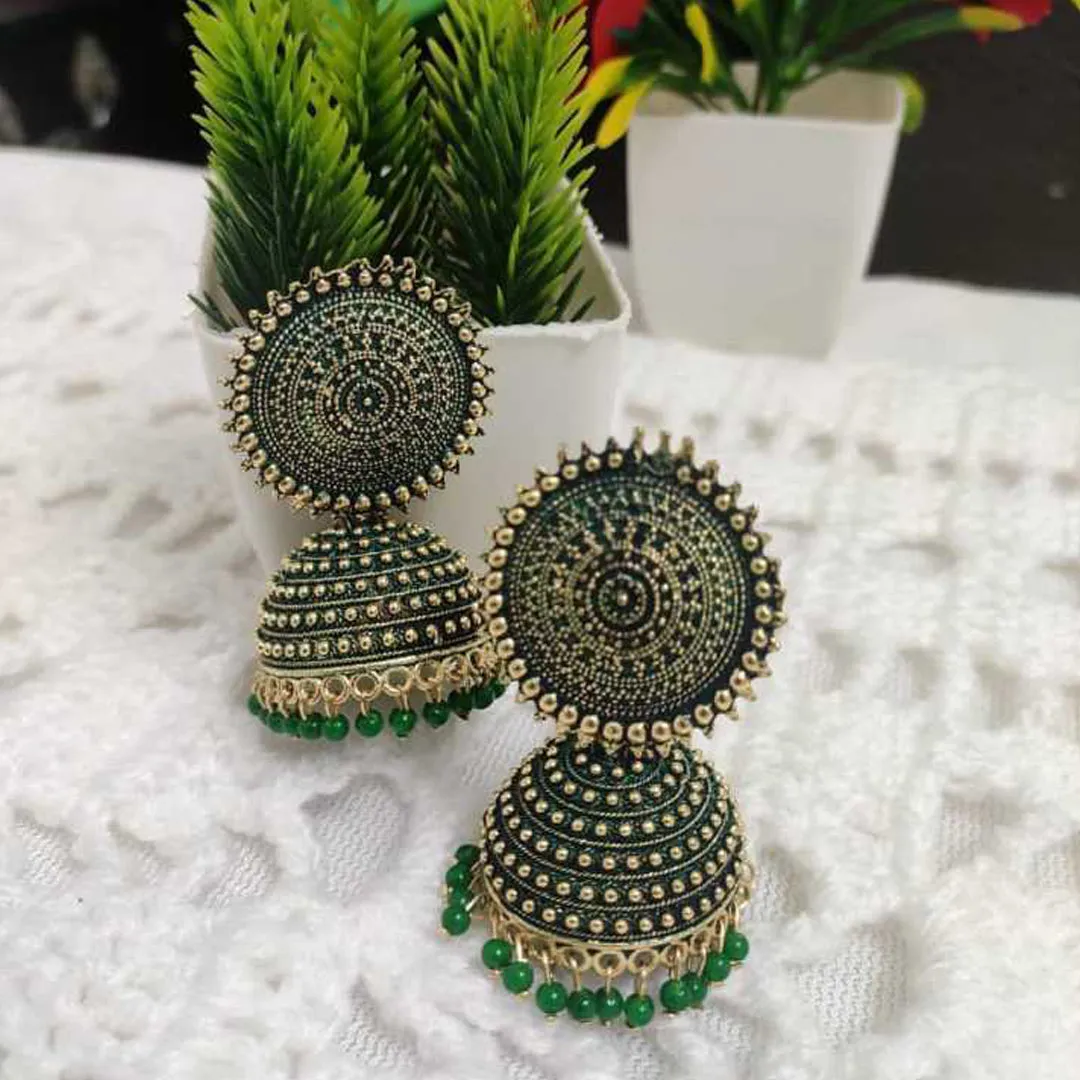 Combo of 2 Maroon and Dark Green Pearls Dome Shape Jhumki