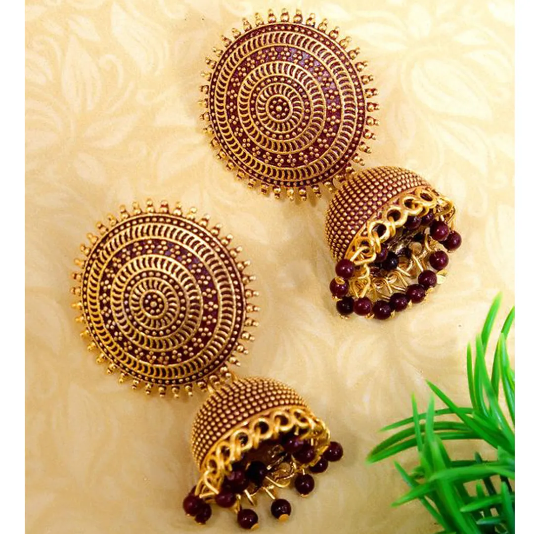 Combo of 2 Maroon and Dark Green Pearls Dome Shape Jhumki