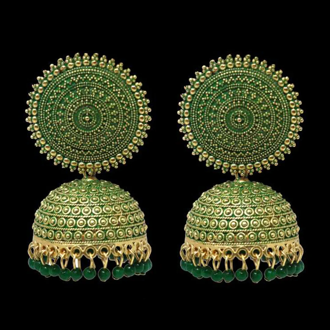 Combo of 2 Maroon and Dark Green Pearls Dome Shape Jhumki