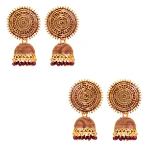 Combo of 2 Maroon Pearls Drop Dome Shape Jhumki