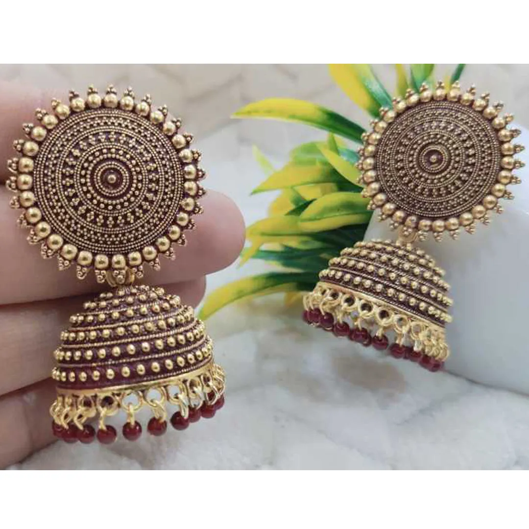 Combo of 2 Maroon Pearls Drop Dome Shape Jhumki