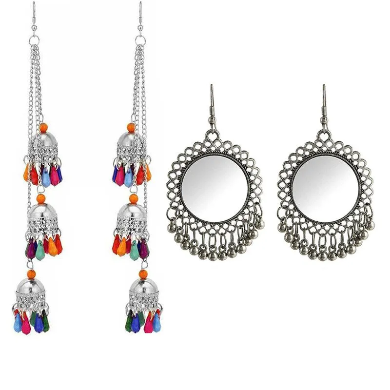Combo of 2 Mirror Jhumki and Ghungroo Earrings