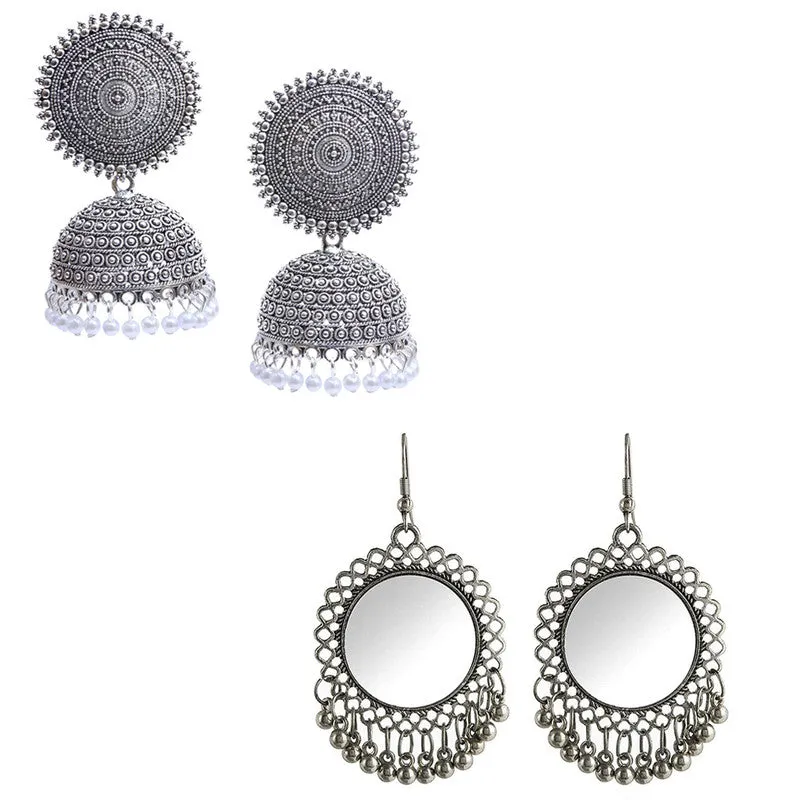 Combo of 2 Mirror Jhumki and Pearl stud Earrings