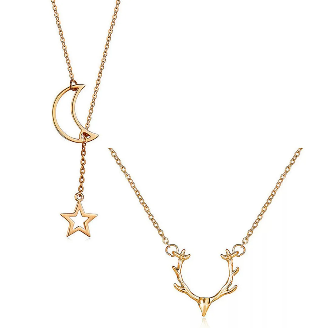 Combo Of 2 Moon Dropping Star and Reindeer Horn Pendant