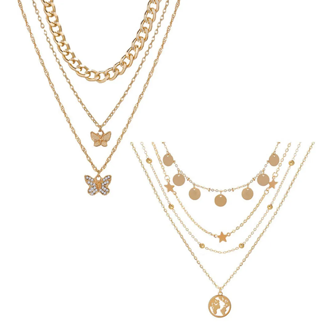 Combo Of 2 Multi Layered Star World and Butterfly Necklace