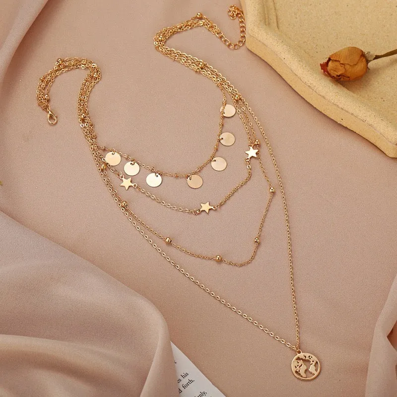 Combo Of 2 Multi Layered Star World and Butterfly Necklace