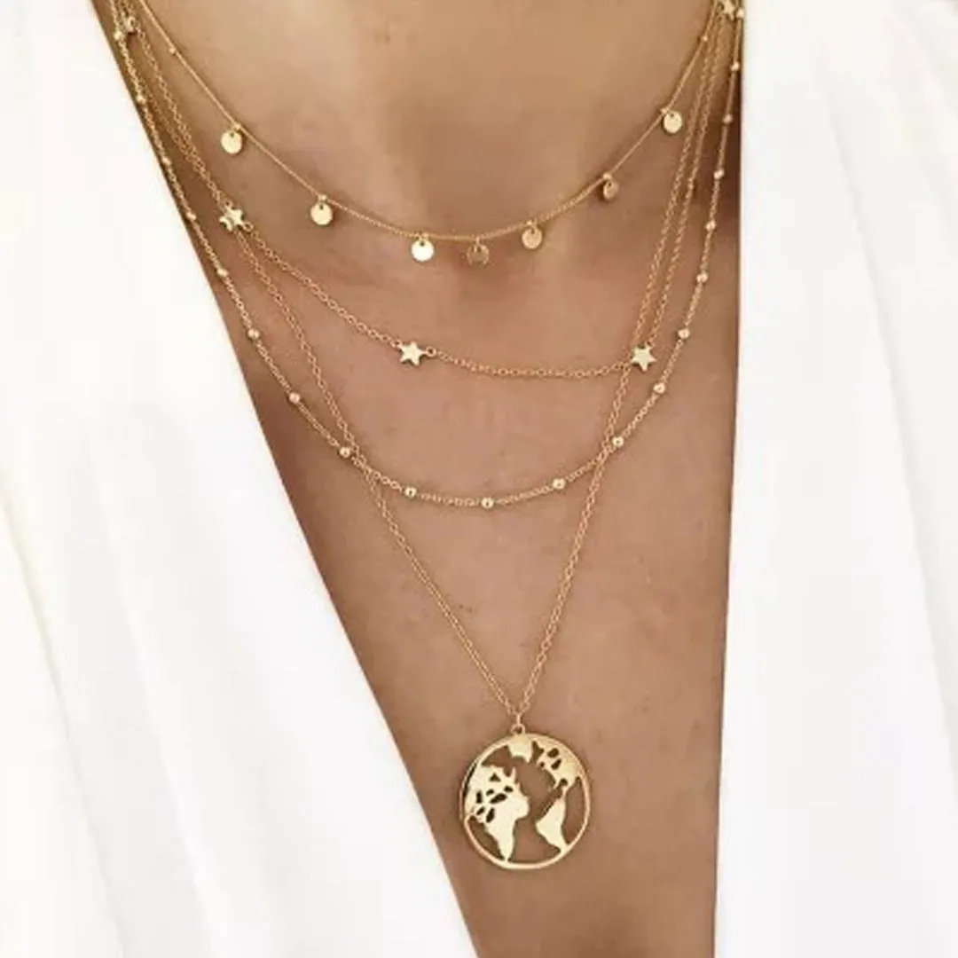Combo Of 2 Multi Layered Star World and Butterfly Necklace