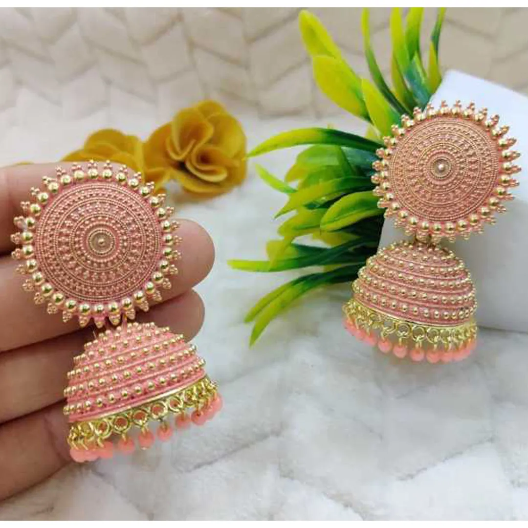 Combo of 2 Peach and Grey Pearls Dome Shape Jhumki