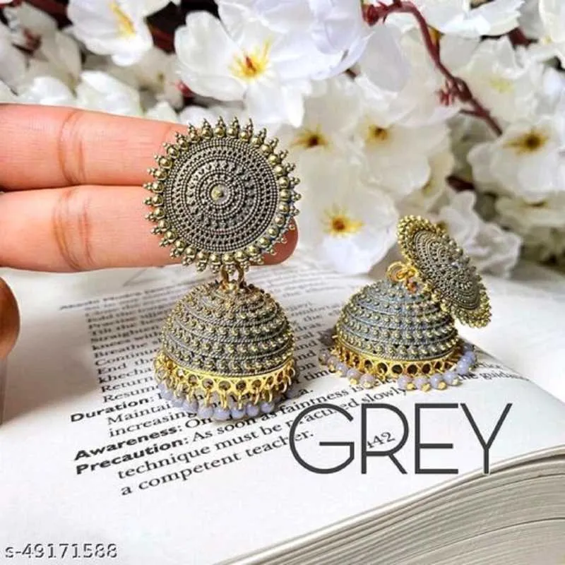 Combo of 2 Peach and Grey Pearls Dome Shape Jhumki