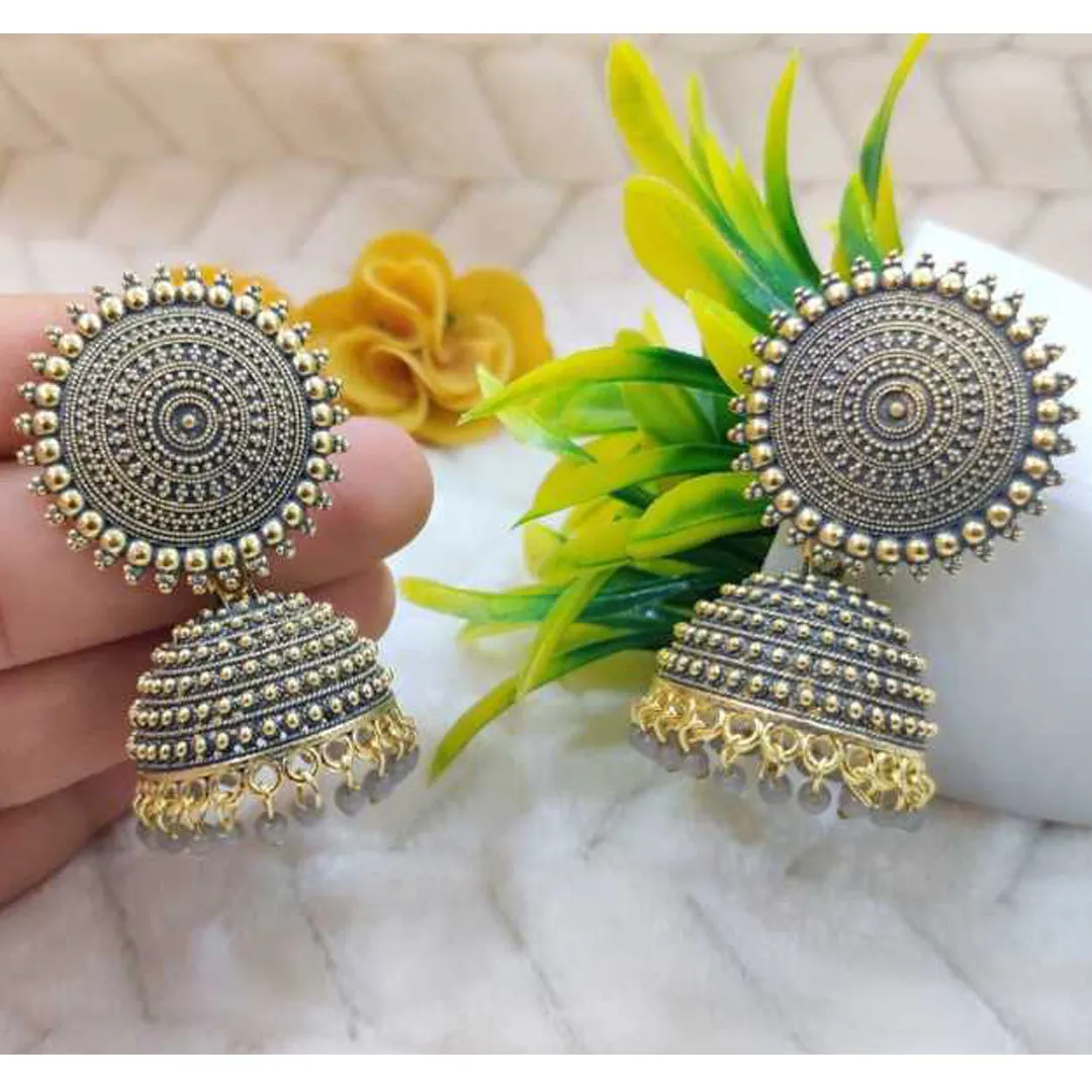 Combo of 2 Peach and Grey Pearls Dome Shape Jhumki