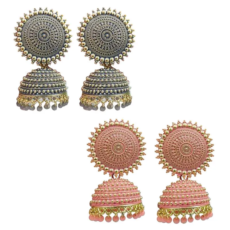 Combo of 2 Peach and Grey Pearls Dome Shape Jhumki