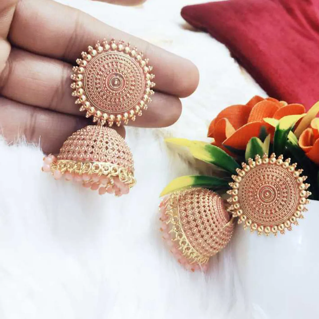 Combo of 2 Peach and Grey Pearls Dome Shape Jhumki
