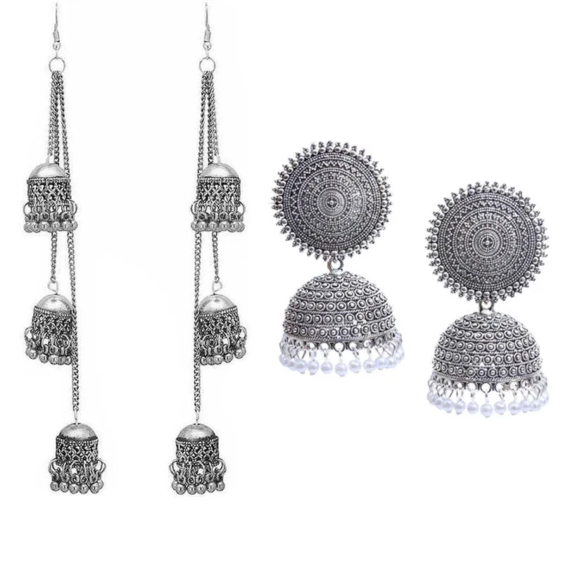 Combo of 2 Pearl stud and layered Ghungroo Earrings