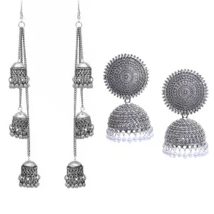 Combo of 2 Pearl stud and layered Ghungroo Earrings