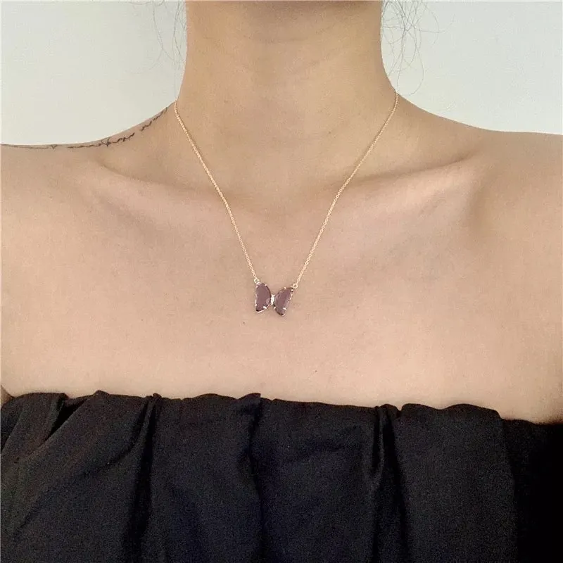 Combo Of 2 Purple & Pink Crystal Butterfly Pendant