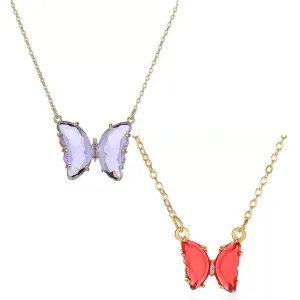 Combo Of 2 Purple Red Crystal Butterfly Pendant