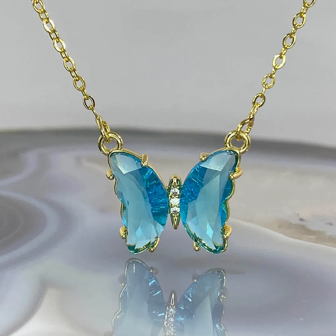 Combo Of 2 Red Blue Crystal Butterfly Pendant