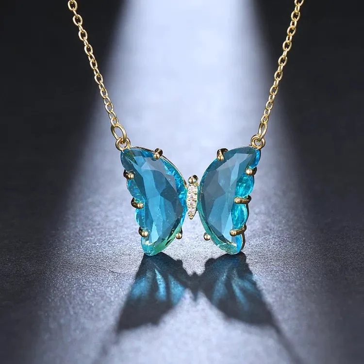 Combo Of 2 Red Blue Crystal Butterfly Pendant