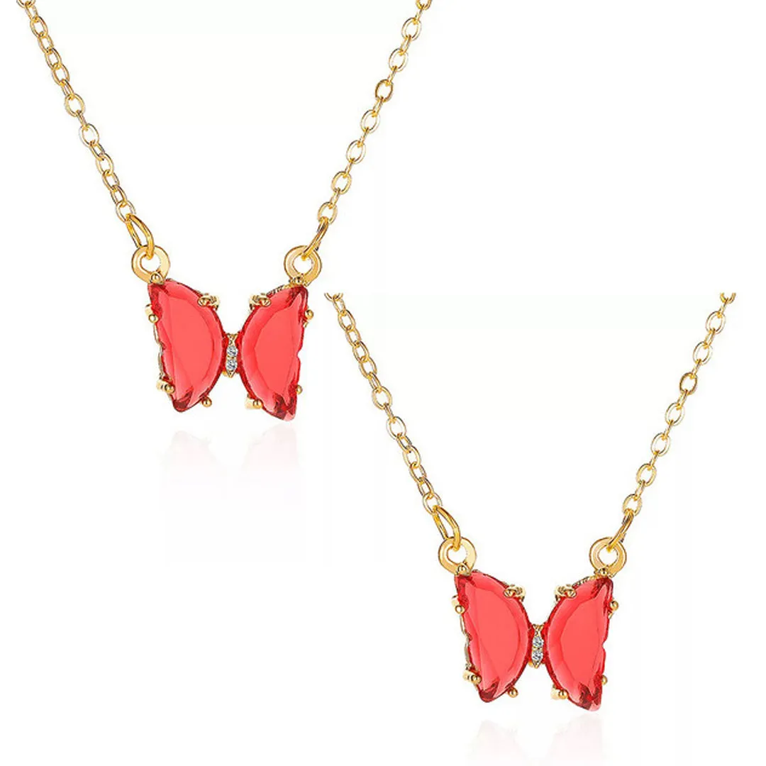 Combo Of 2 Red Crystal Butterfly Pendant