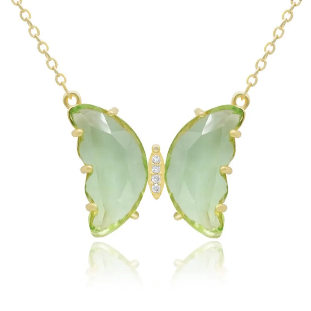 Combo Of 2 Red Green Crystal Butterfly Pendant