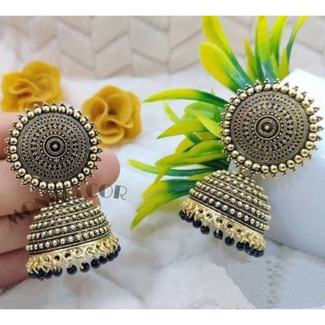 Combo of 2 Seagreen and Black Pearls Drop Dome Shape Jhumki