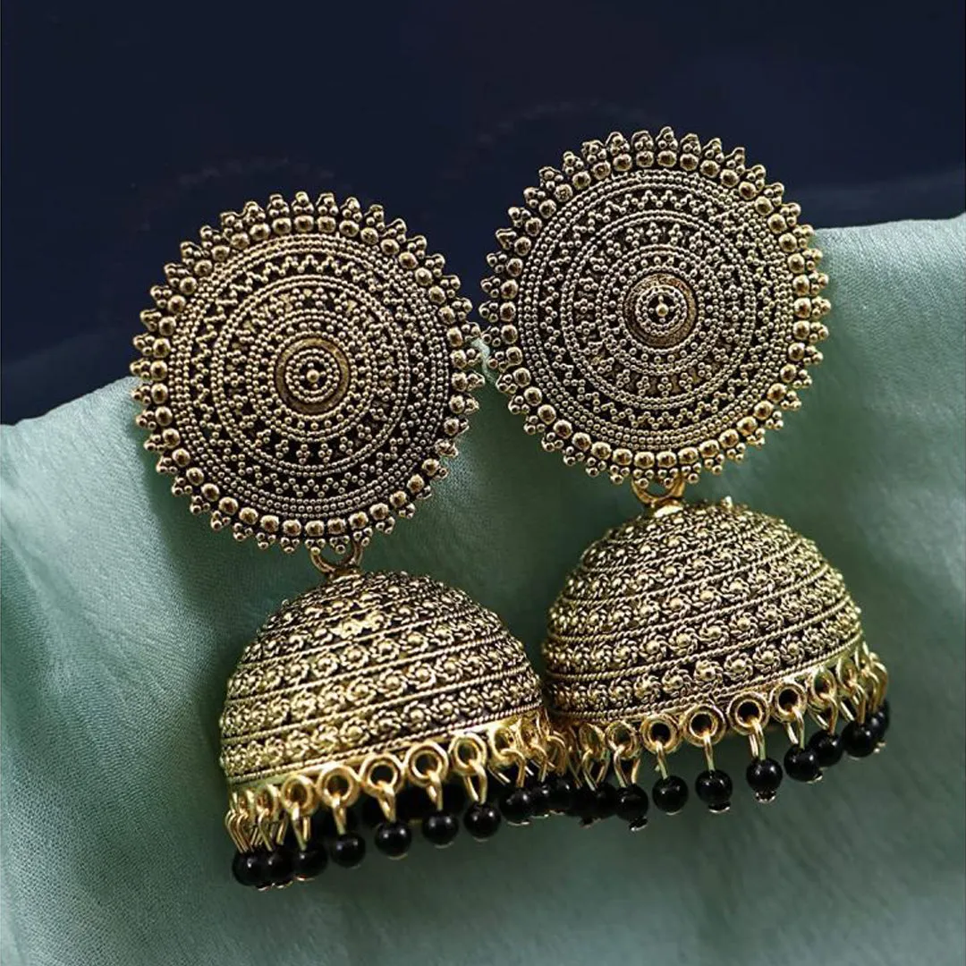 Combo of 2 Seagreen and Black Pearls Drop Dome Shape Jhumki