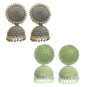 Combo of 2 Seagreen and Grey Pearls Dome Shape Jhumki