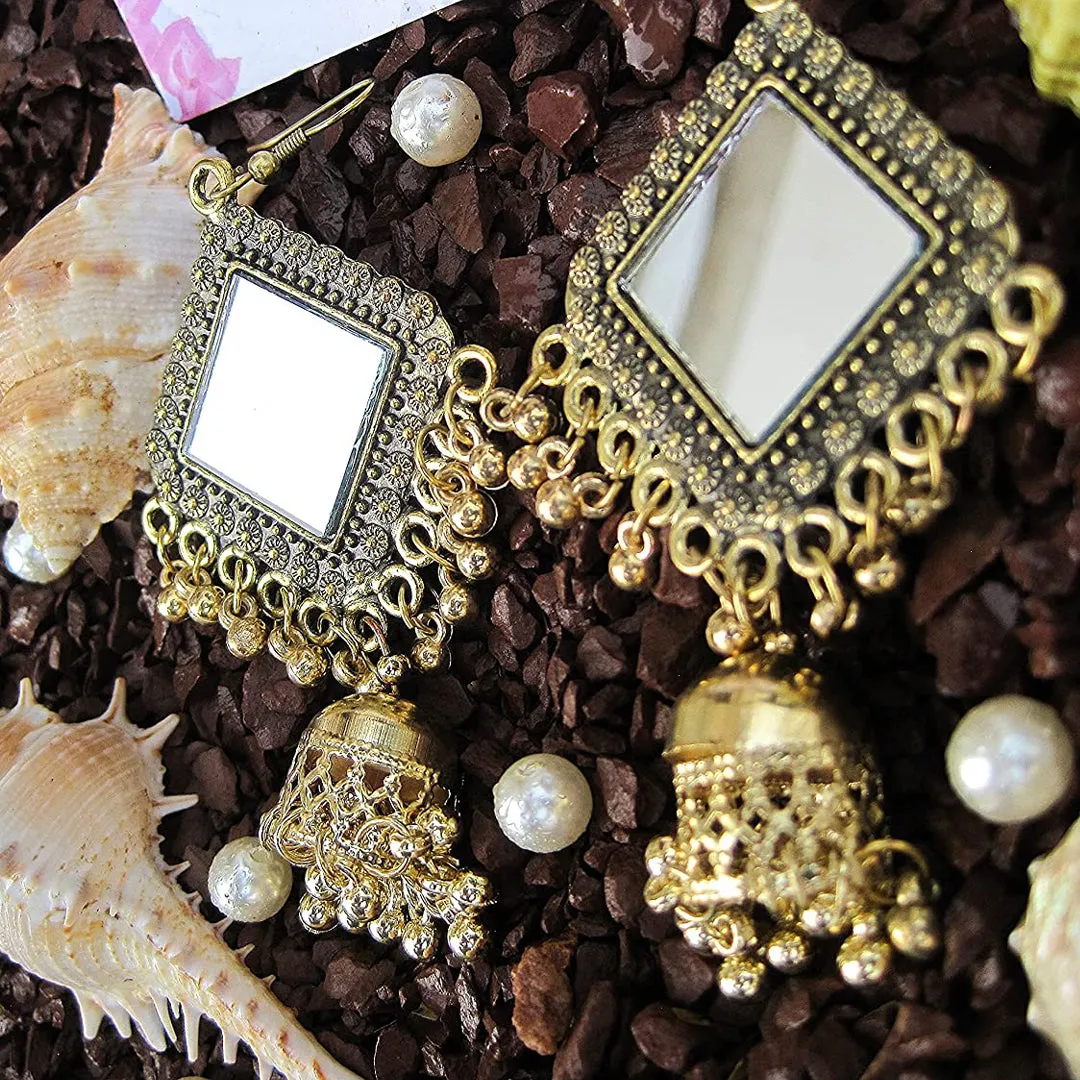 Combo of 2 Square Mirror and Chandbali Earrings