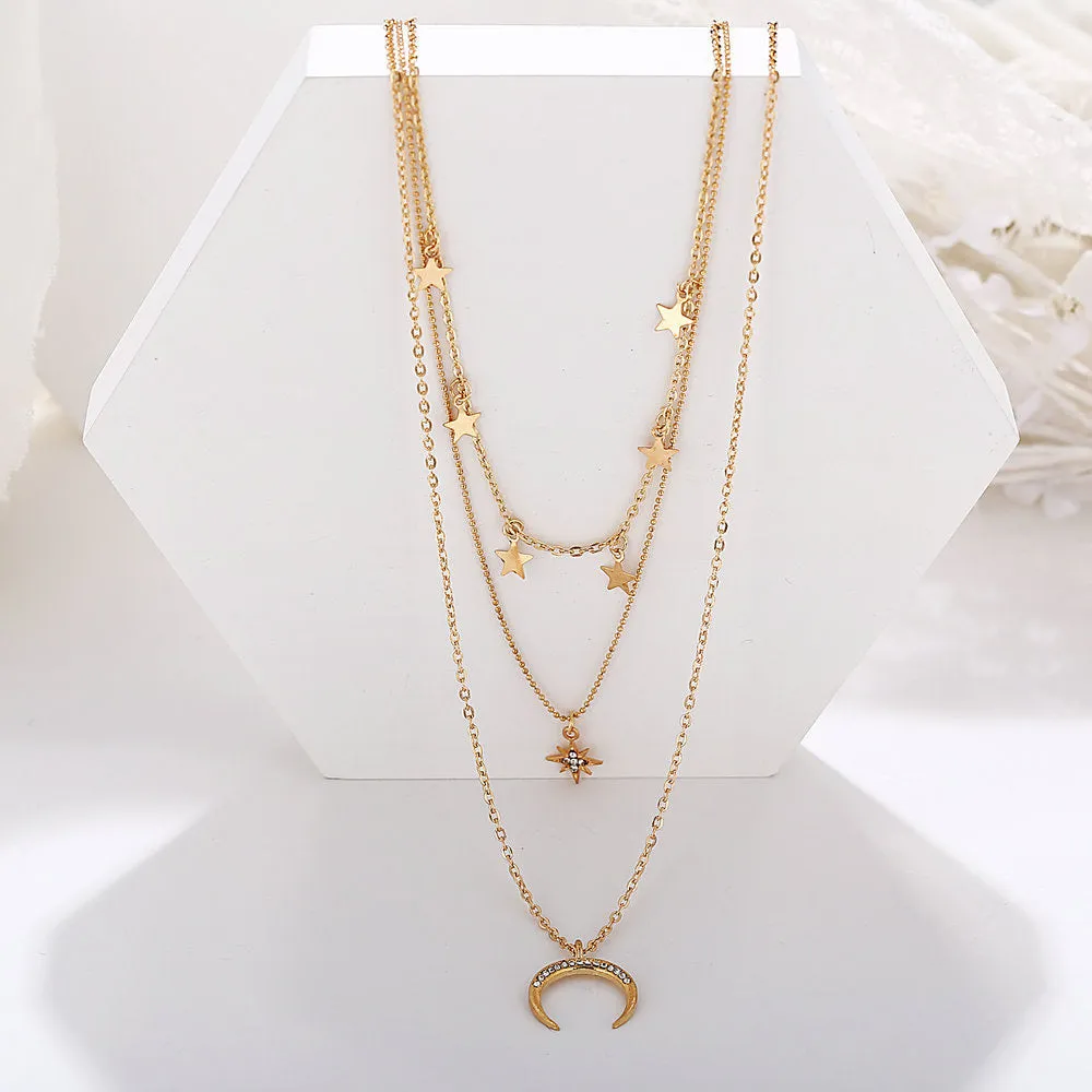 Combo Of 2 Triple Layered Stars Moon & Butterfly Pendant
