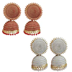 Combo of 2 White and Red Pearls Dome Shape Jhumki