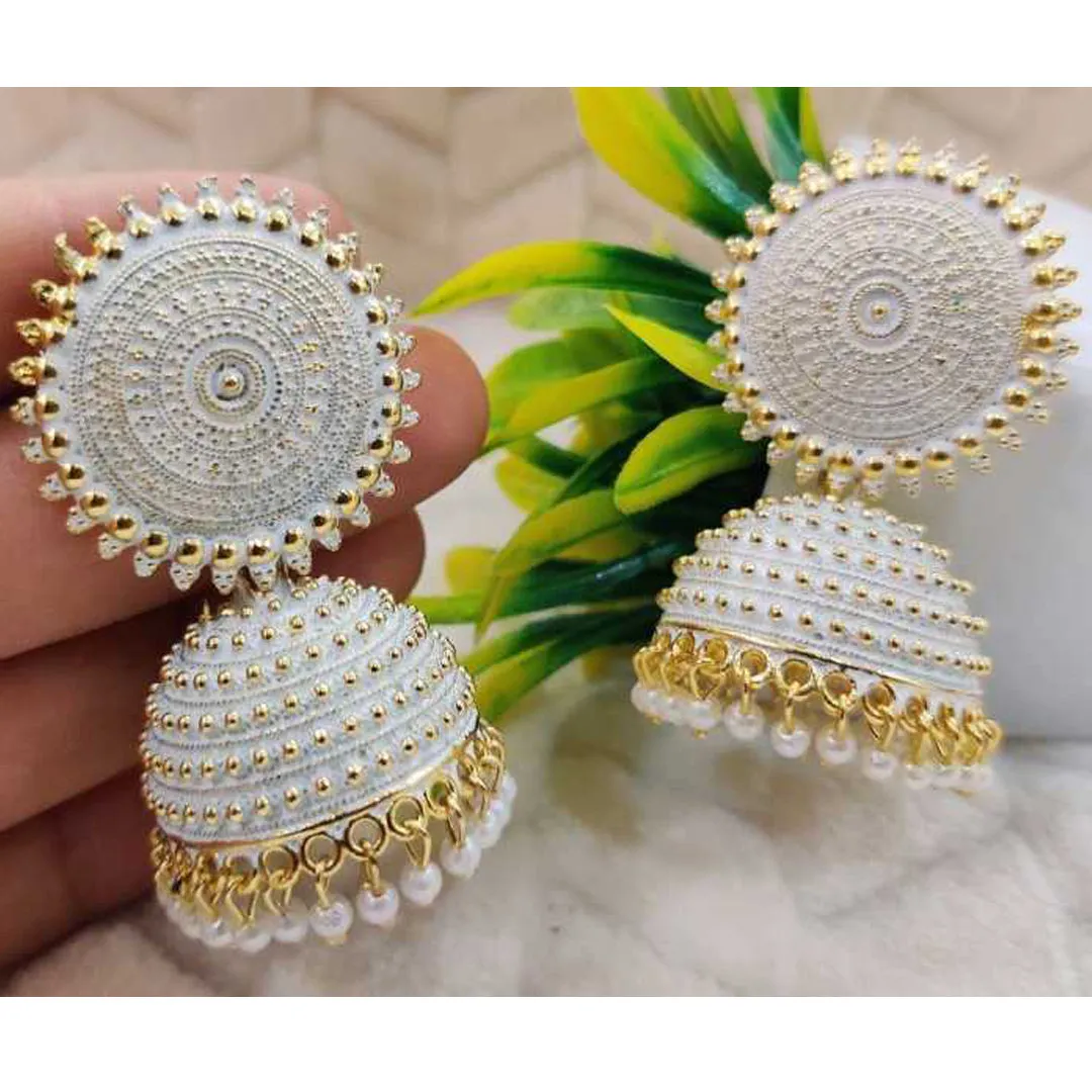 Combo of 2 White and Red Pearls Dome Shape Jhumki