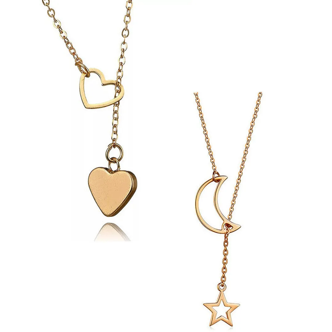 Combo Of 2 Y-Shaped Heart and Moon Dropping Pendant