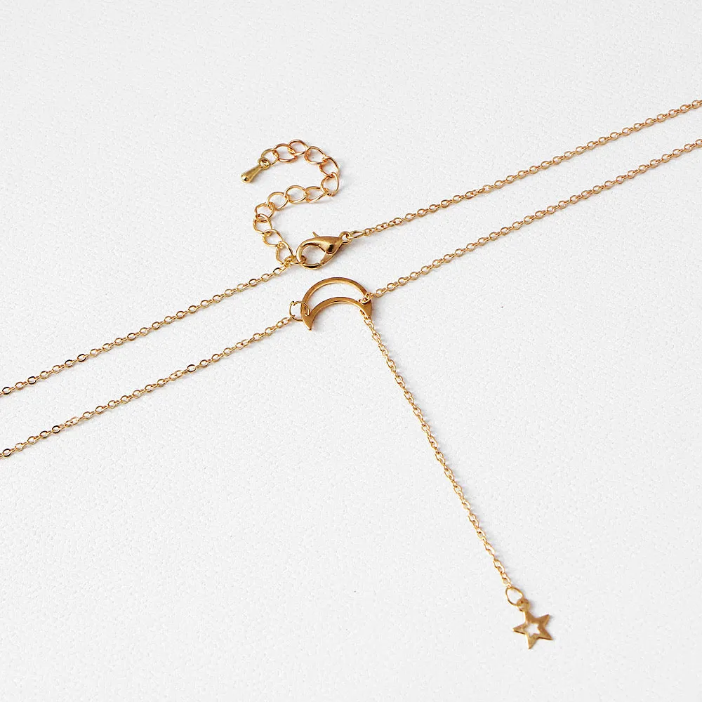 Combo Of 2 Y-Shaped Heart and Moon Dropping Pendant